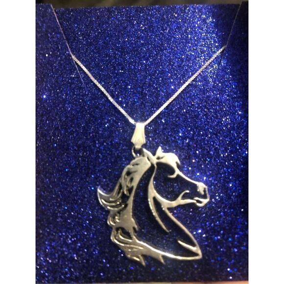 Necklace, Sterling Silver Arabian Horse Head Pendant, 18", NEW, Handmade, Unique - Picture 1 of 6
